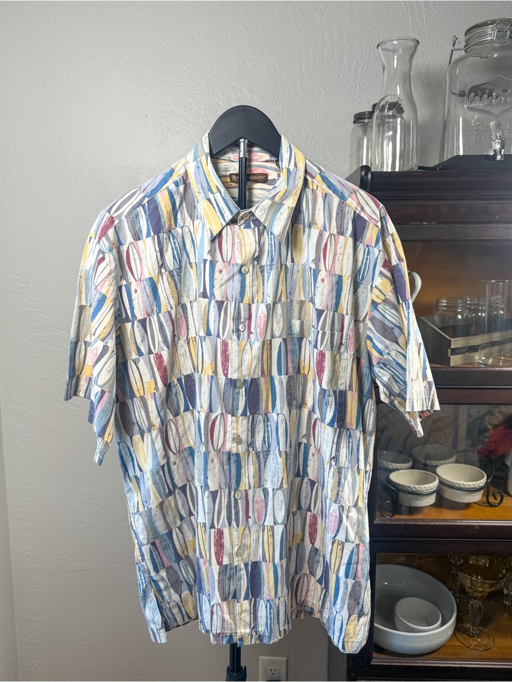 Tori Richard Hawaii Surfboard Print Camp Shirt 100% Cotton Lawn Aloha Size L